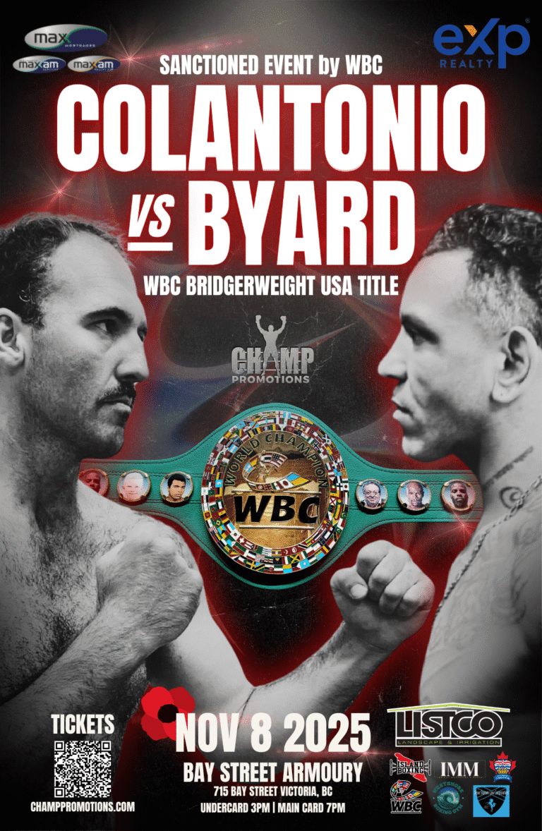 Maincard Poster for Boxing Event in Victoria B.C: Colantonio vs Byard